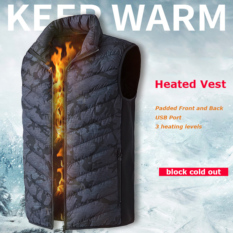 Mannen Elektrische Verwarmde Vest Verwarming Vest Camouflage Print Gewatteerde Thermische Warm Vest Outdoor Jas Winter USB Heater 6XL