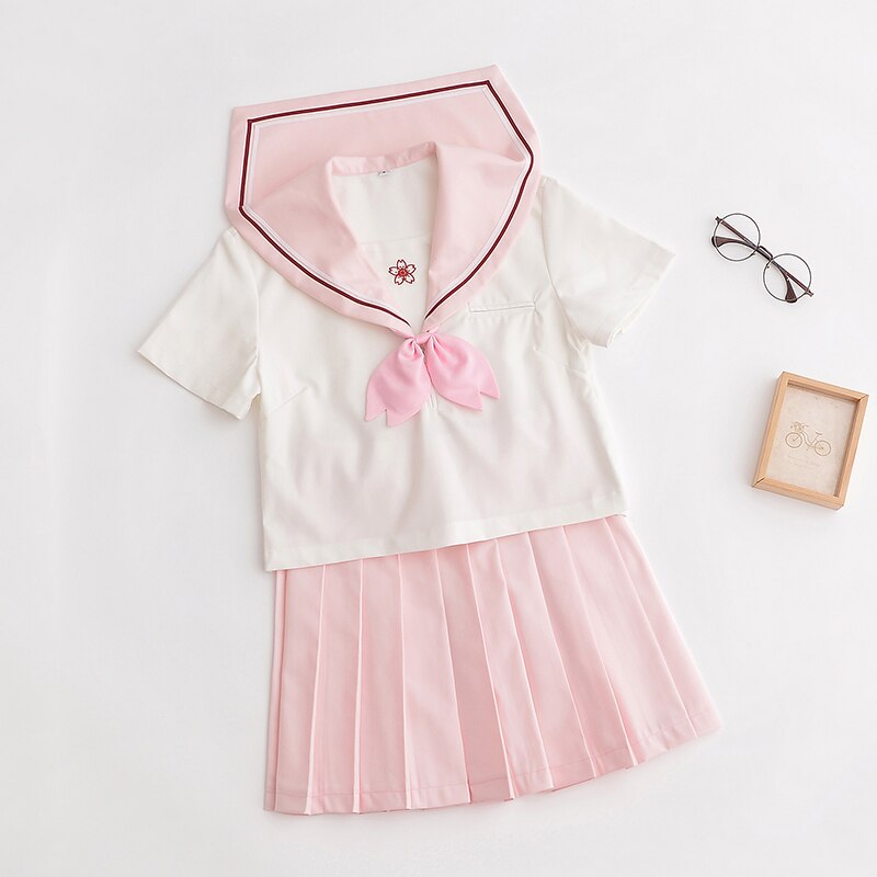 Costume de marin japonais doux pour filles, uniforme scolaire à manches courtes, uniformes JK rose doux XXL