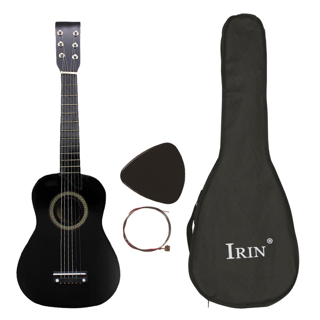 Irin 25 " 6- strenget akustisk guitar med guitar tilbehør sæt til begyndere træning børn basswood lille guitar ukelele: Sort