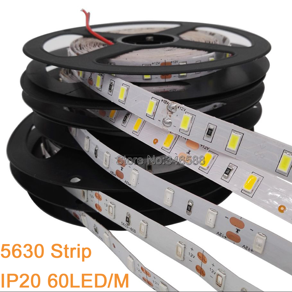 12 V LED Strip 5630 SMD DC12V Flexibele LED Strip Licht 60 LED/m 5 m/partij Warm Wit/Wit/Koud Wit/Rood/Groen/Blauw kleur