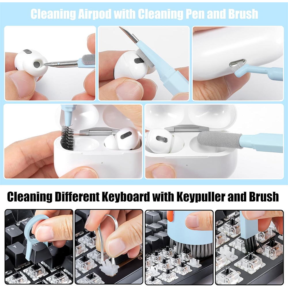 Kit de limpieza de teclado de ordenador portátil, pulverizador de limpieza de teléfono multifunción 20 en 1 para iPhone, iPad, Airpods, MacBook, herramienta de cepillo de limpieza