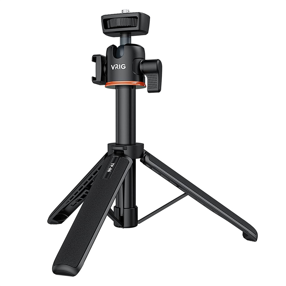VRIG TP-06 trípode de teléfono con cámara de 4 secciones con cabezal esférico 360 zapato frío palo de Selfie trípode soporte para iPhone 15 14 13 12 cámara de teléfono: Naranja