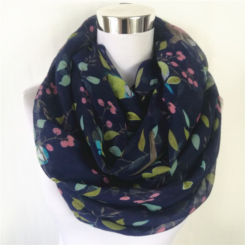 Magpie Bird print Viscose Match Ipek Esarp loop Scarves Flower Infinity Scarf spring Wraps ring scarf for women