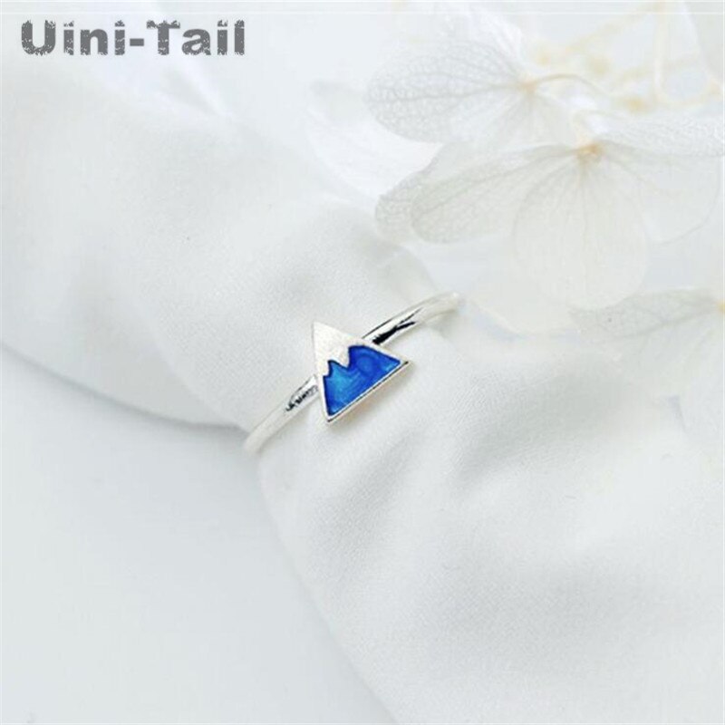 Anel de abertura epóxi uini-tail, novidade de 925 prata de lei, azul, neve, anel triangular da moda coreana joias,
