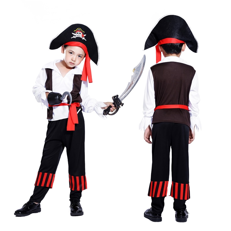 de Piratas del Caribe de Halloween para niños pirata cosplay de capitán dominante chico traje de pirata