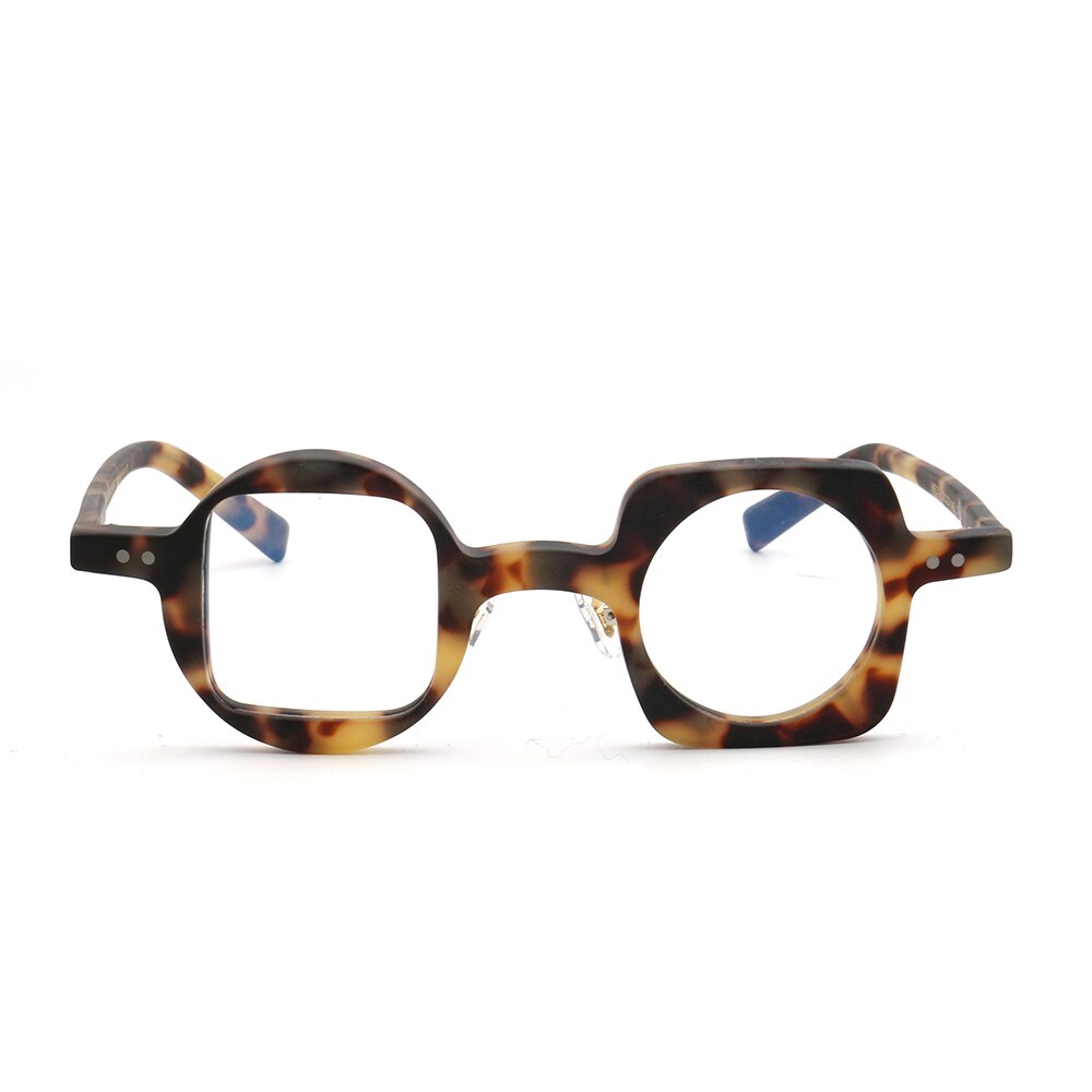Women Hand Made Retro Eyeglass Frames Men Round Square Nerd Glasses Frame Rx Spectacles leopard Print Mismatch Eyewear: Leopard Print c4