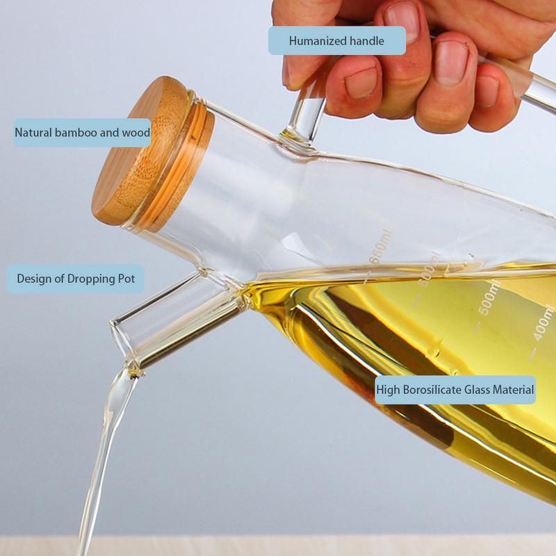 650ml högborosilikatglas olivolja vinäger kruka dispenser flaskor vinäger kan grym lagring med handtag och lock