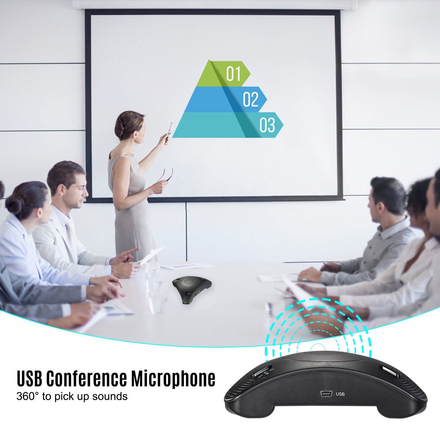Usb konference mikrofon voip omnidirectional desktop kabelforbundet mikrofon indbygget højttaler support volumenkontrol lydløs funktion