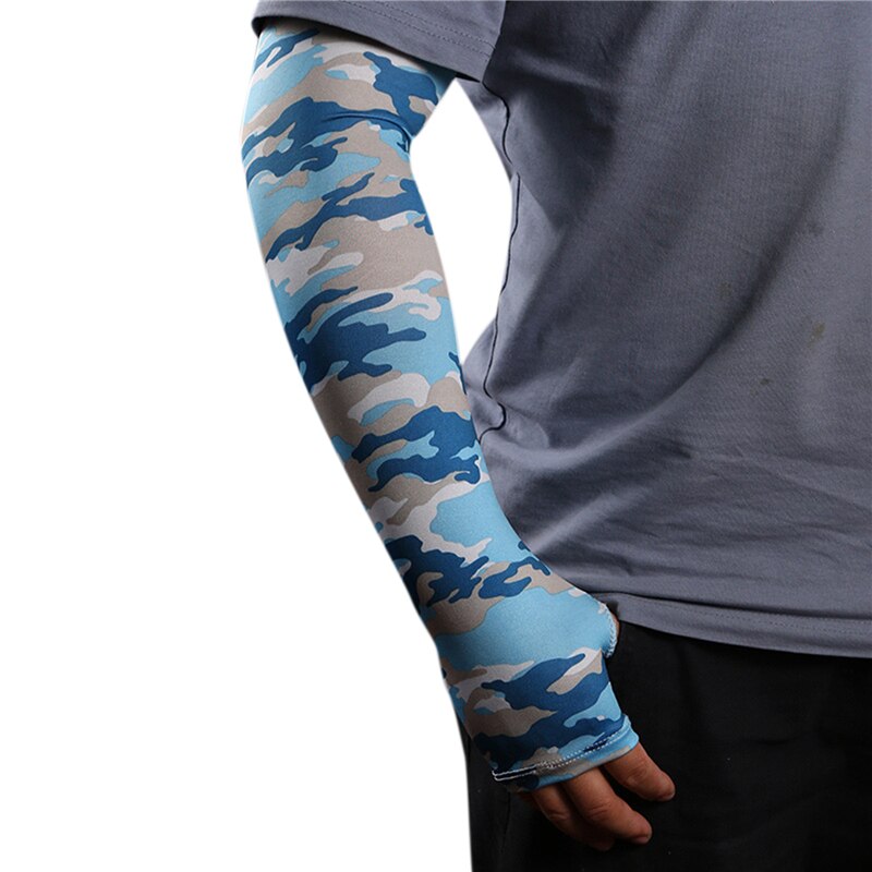 Compression Sports Arm Sleeve Basketball Cycling Arm Warmer Summer Running Tennis UV Protection Volleyball Bands: S blue sleeve color