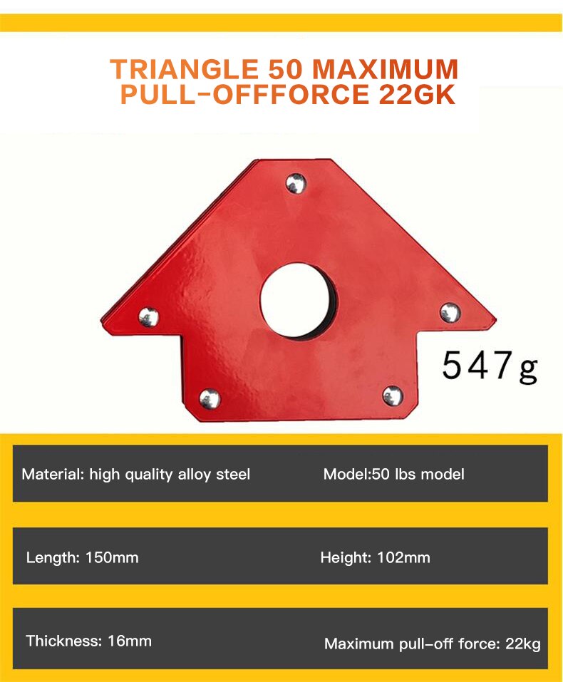Soporte de soldadura magnético multiángulo, accesorio de soldadura de flecha fuerte, localizador de esquina, herramientas de soldadura eléctrica, 1 Uds.: 50LBS-22KG Triangle