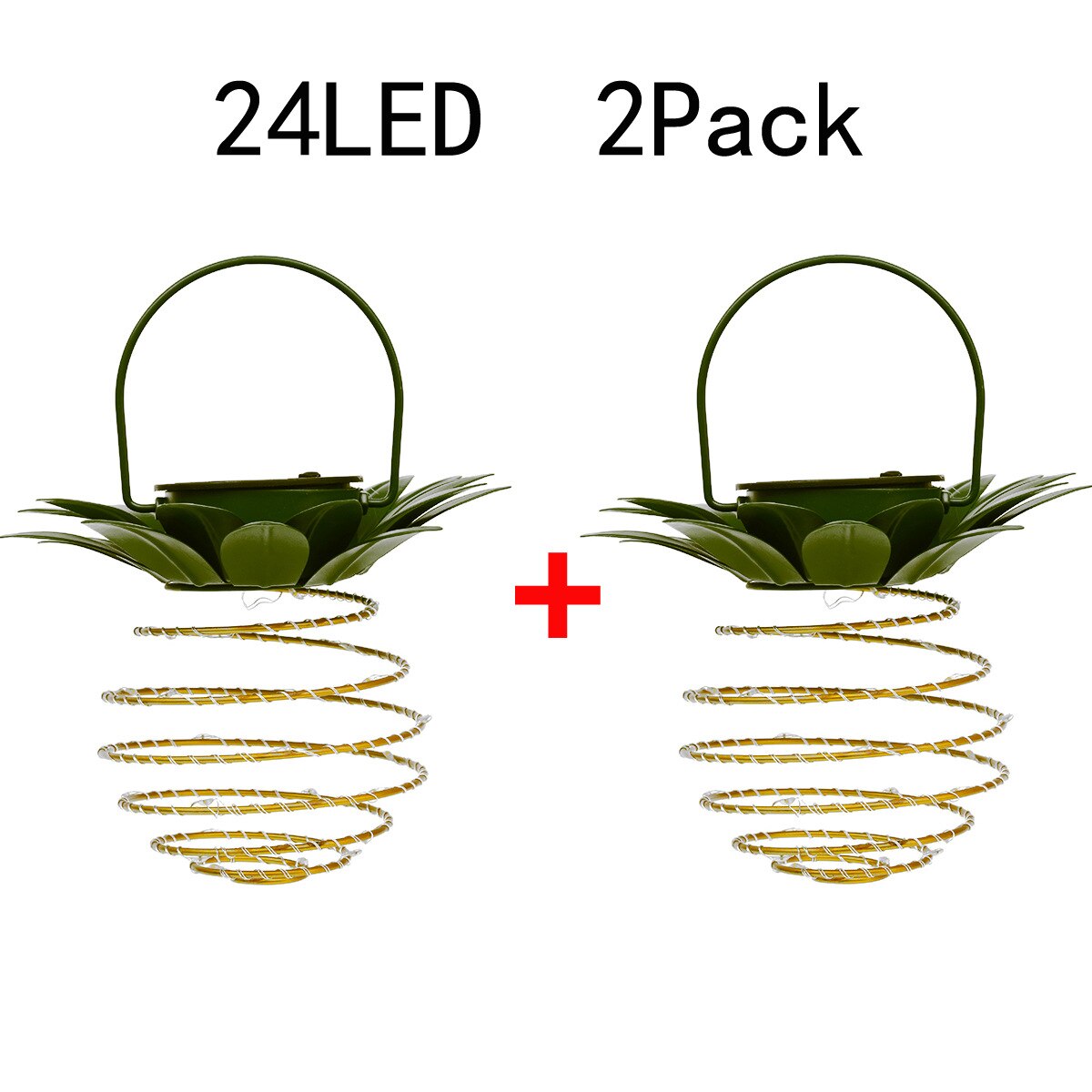Solar pineapple light iron lantern led copper wire string lights outdoor waterproof garden decoration hanging lights: 2pcs 24LED