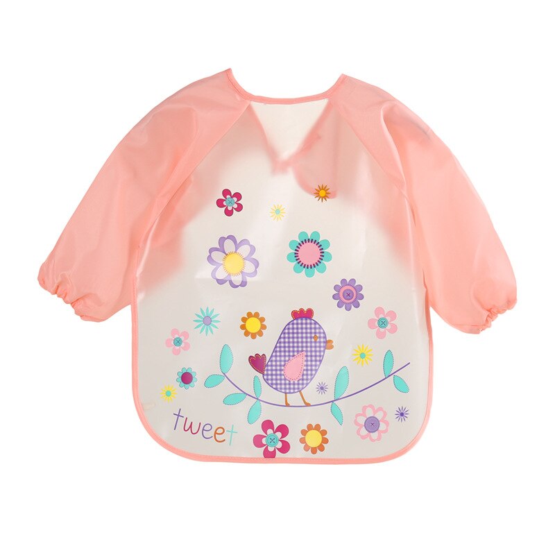 1 Pcs Bebê Babadores Bib Burp Roupas Manga Longa Crianças Avental Bata Alimentação À Prova D' Água Comer Macio Criança Baberos Bavoir Roupas: Pink Bird