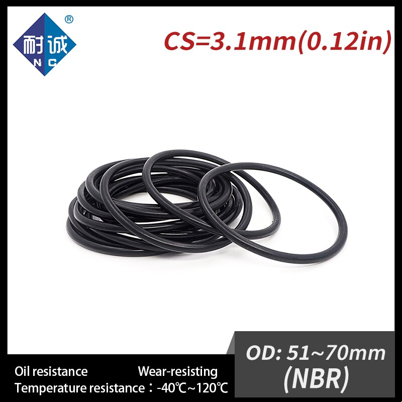 5 teile/los Gummi Schwarz NBR CS3.1mm OD51/54/55/56/57/58/60/ 65/68/70mm O Ring Dichtung Öl beständig wasserdicht