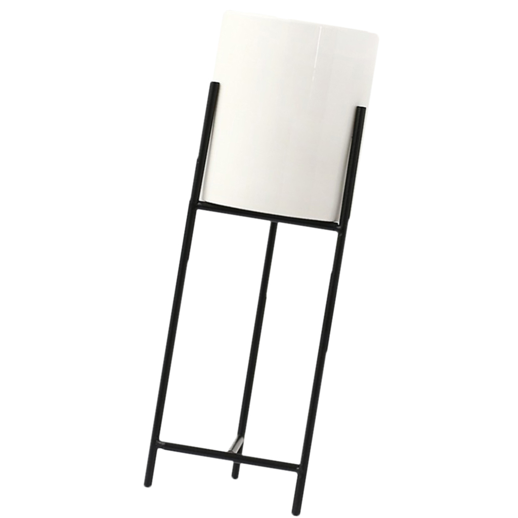 Succulents Flower Pot Iron Art Flower Pot Simple Hydroponics Soil Planting Container Ceramic Planter with Iron Stand: Black-L as describe