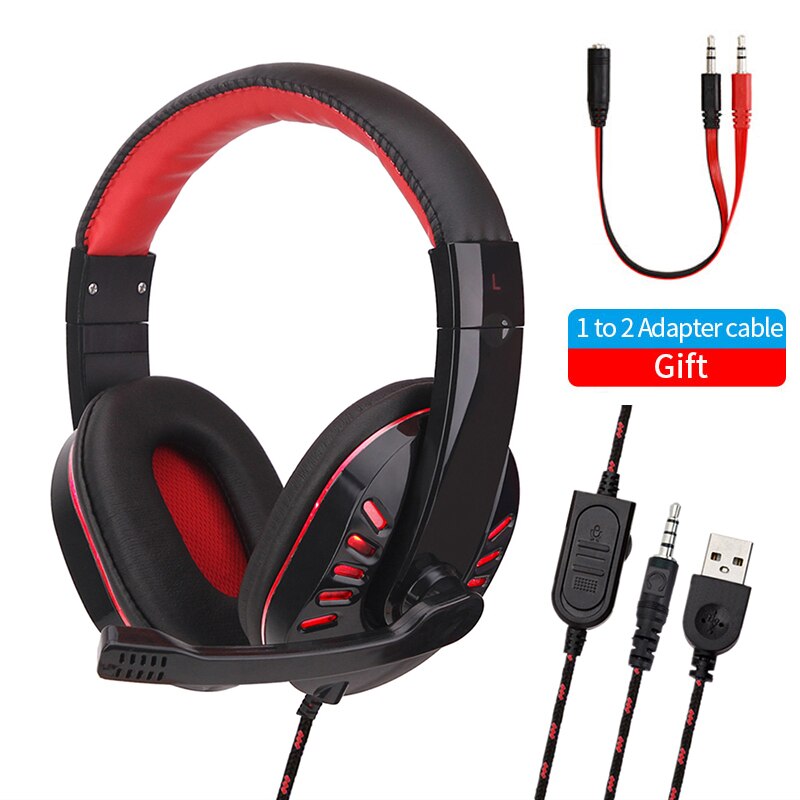 Computer gaming headset til  ps4 xbox gamer kablet hovedtelefon med mikrofon 3d stereo cascos led musik cosque til telefon pc usb: Rød til  ps4