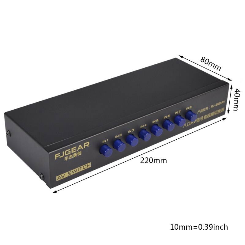 Conmutador AV de 8 vías, RCA, 8 en 1, decodificador de vídeo compuesto L/R para DVD, novedad de