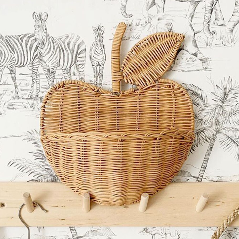 Panier de rangement en rotin en forme de fruits et fleurs, boîte de rangement suspendue, décor de maison pour enfants, panier d'organisation tissé à la main