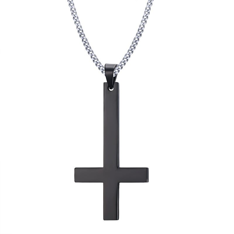 Collier avec pendentif en croix inversée pour homme, bijou Simple, en acier inoxydable, Style religieux, accessoires: Black