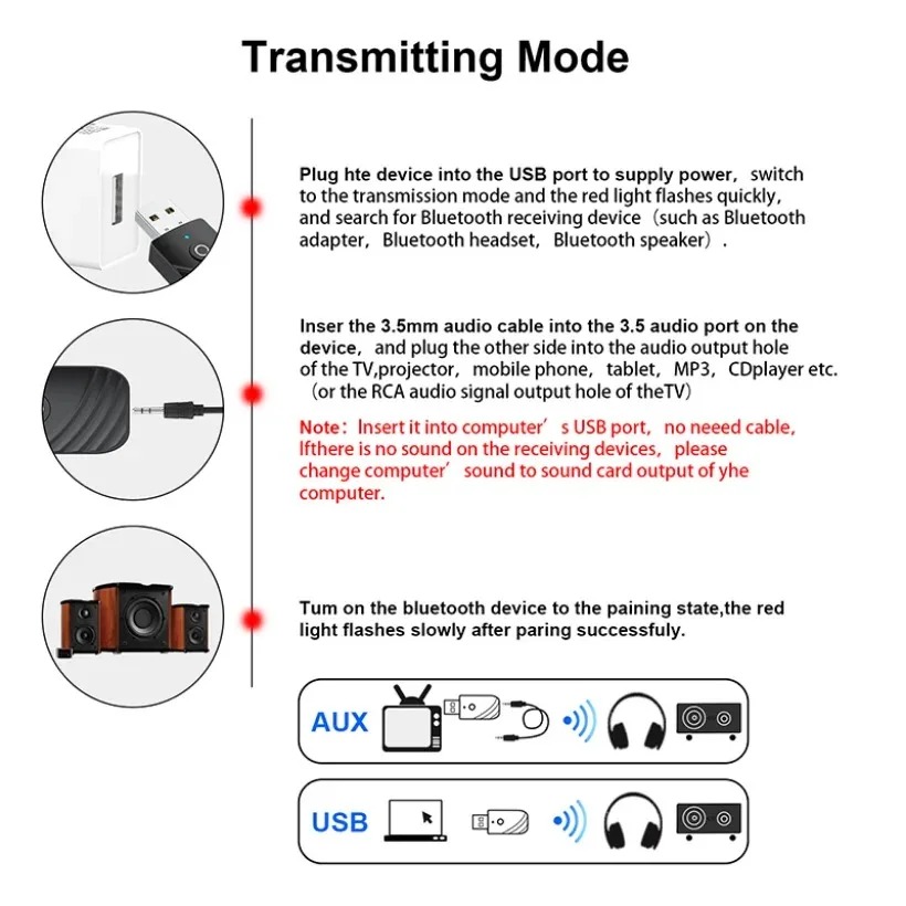 MnnWuu-USB 3 em 1 adaptador Bluetooth 5.0, receptor de áudio, transmissor, 3,5mm AUX, estéreo, TV, PC, computador, acessórios do carro