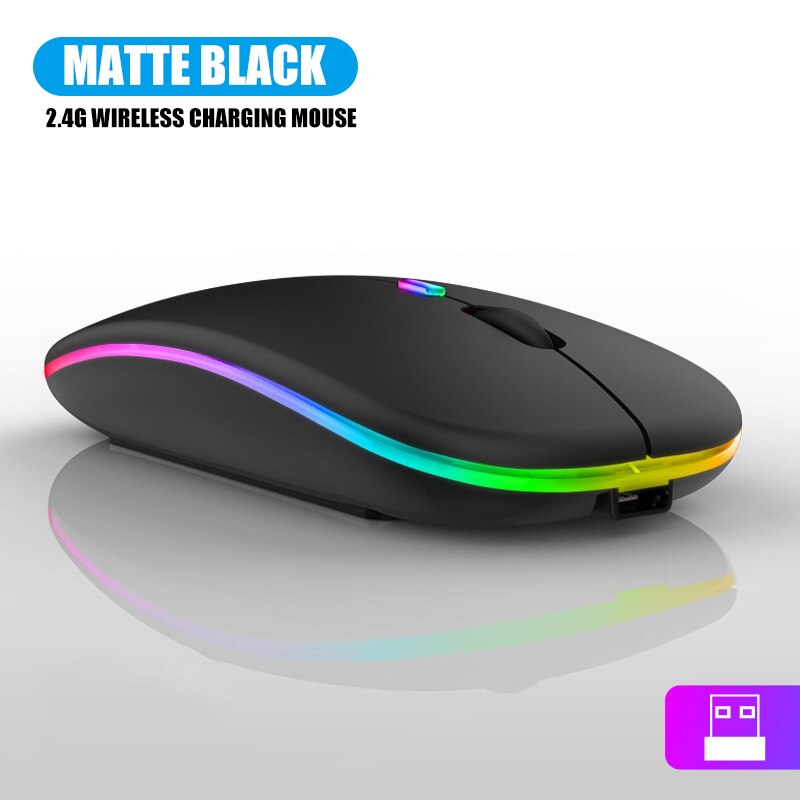 Wireless Mouse 2.4Ghz USB RGB Bluetooth 5.2 Mouse Wireless Computer Silent Mause LED Backlit Ergonomic Gaming Mouse For Laptop: RGB Wireless Black