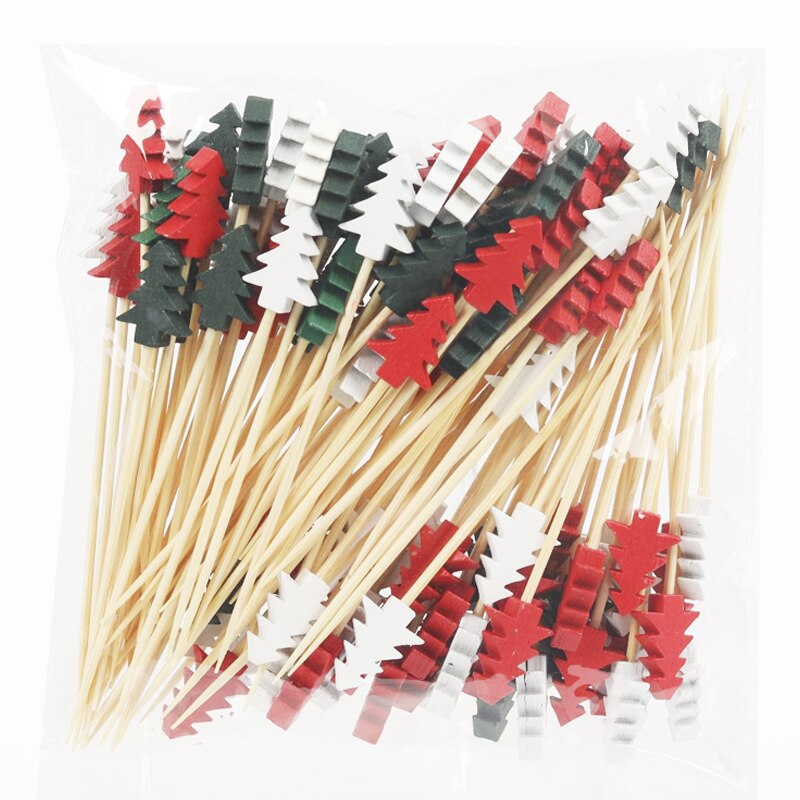 100PCS Bamboo Decorative Toothpicks 12cm Cocktail Picks Disposable Fruit Sticks Buffet Birthday Wedding Party Food Decoration: Tree 1