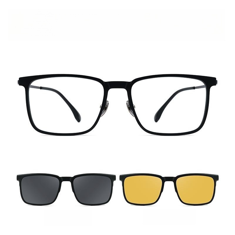 YIMARUILI, gafas con Clip magnético polarizado a la TR90, gafas graduadas ópticas cuadradas Retro de titanio puro, montura para hombres: Verde