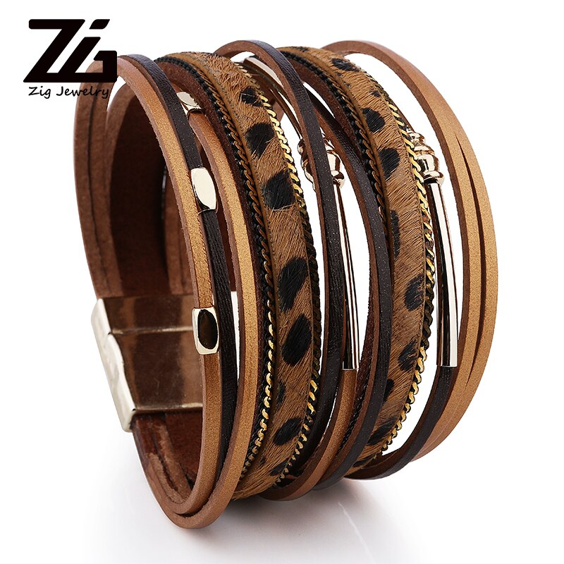 Leren armband dames meerlaagse brede polsband sieraden armband meisjes accessoires