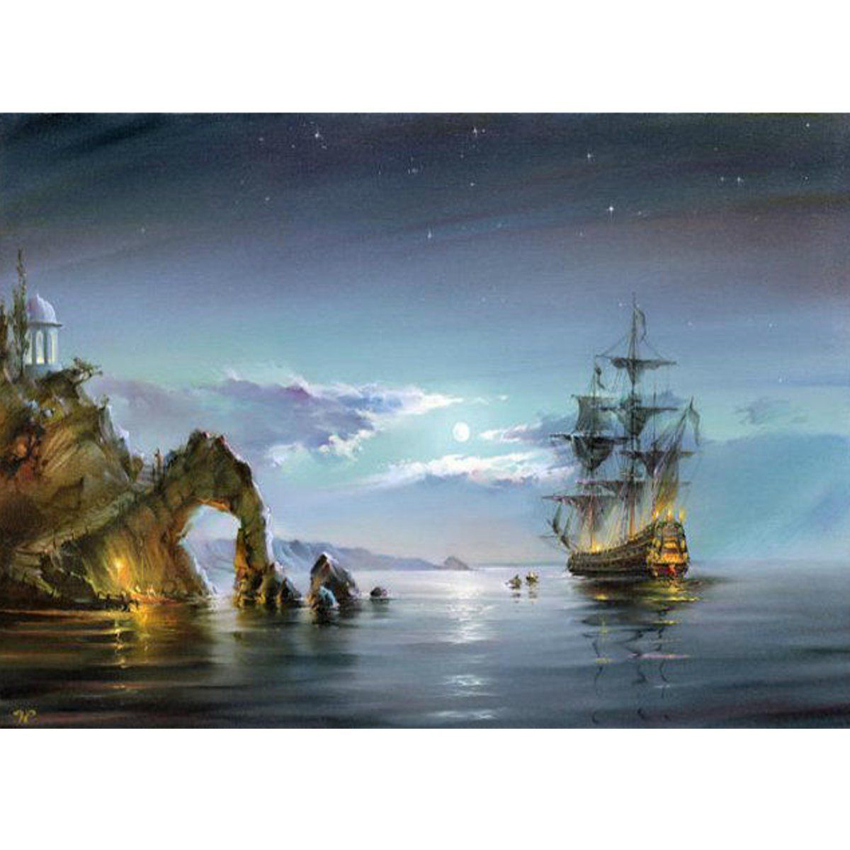 DIY 40*30cm Sea Sailing DIY Digital Oil Painting Paint By Number Kit Linen Canvas