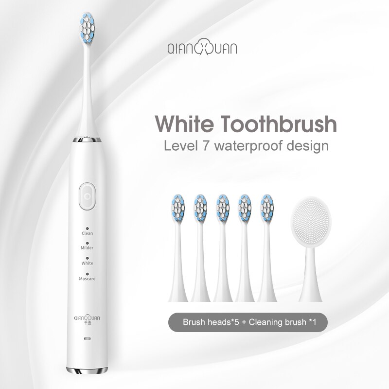 Electric Toothbrush Toothbrush Sonic Ultrasonic Brush IPX7 Waterproof Sonic Toothbrush Recharge Sterilization Anti-bacteria: White package Two