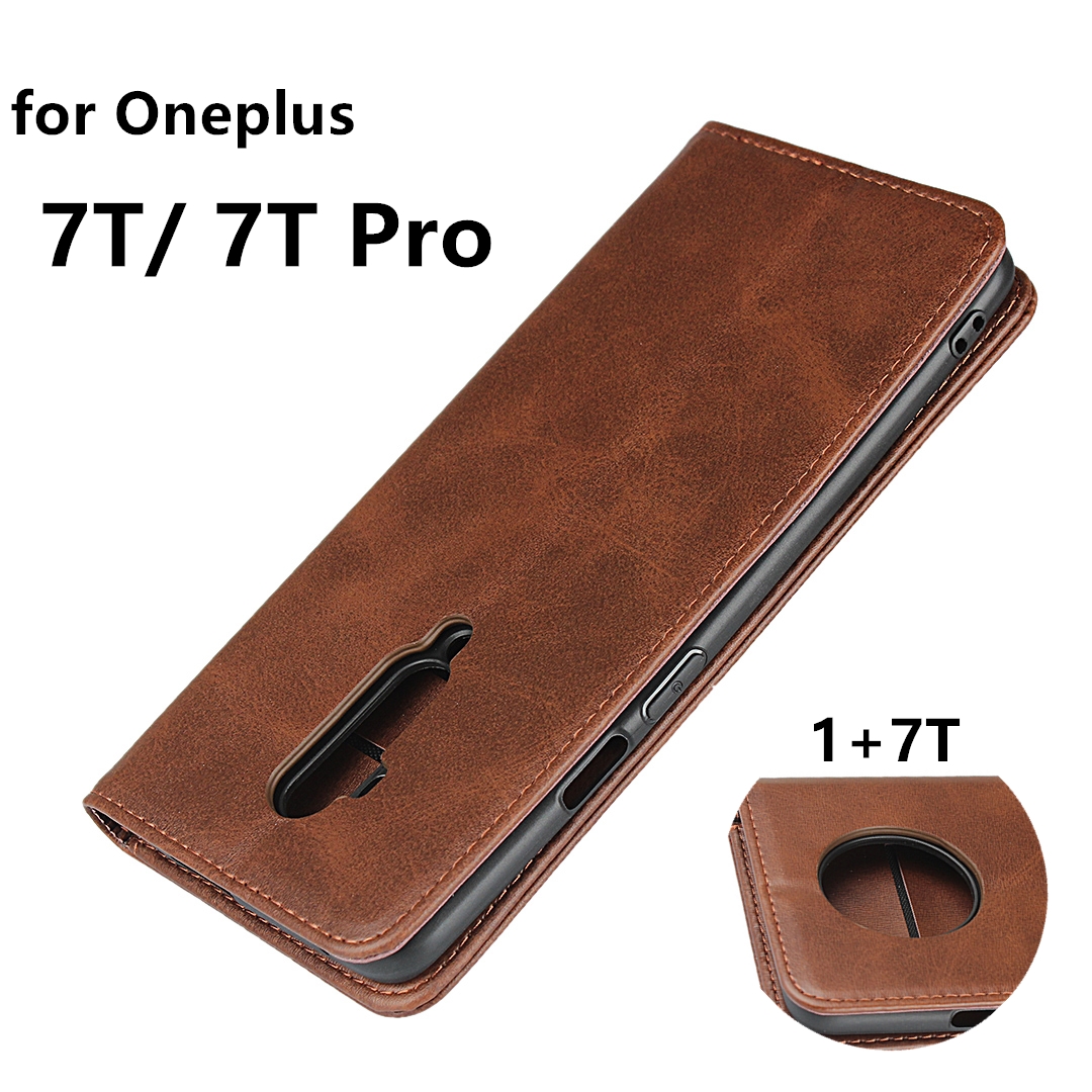 Telefoon Geval voor Oneplus 7T Een plus 7T Pro Leather Flip Case kaarthouder Holster Magnetische aantrekkingskracht Cover business Retro