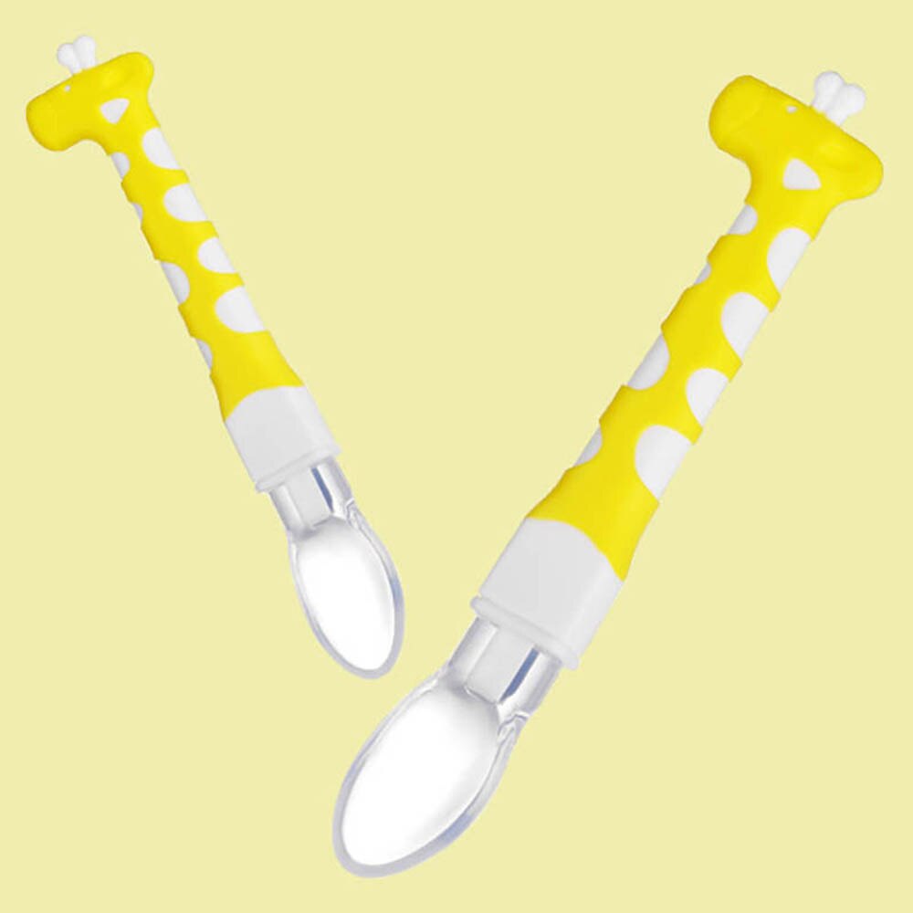 Baby Giraffe Training Lepel Veiligheid Leuke Cartoon Dieren Zuigelingenvoeding Lepel Siliconen Zachte Hoofd Baby Gebruiksvoorwerpen Kinderen Servies