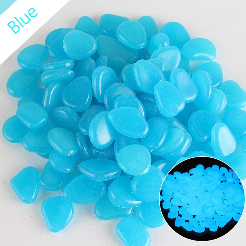 glow in the dark stones 50Pcs Garden Luminous Glowing Stone Pebble Glow in the Dark Garden for Walkways Garden Path marble patio: Blue