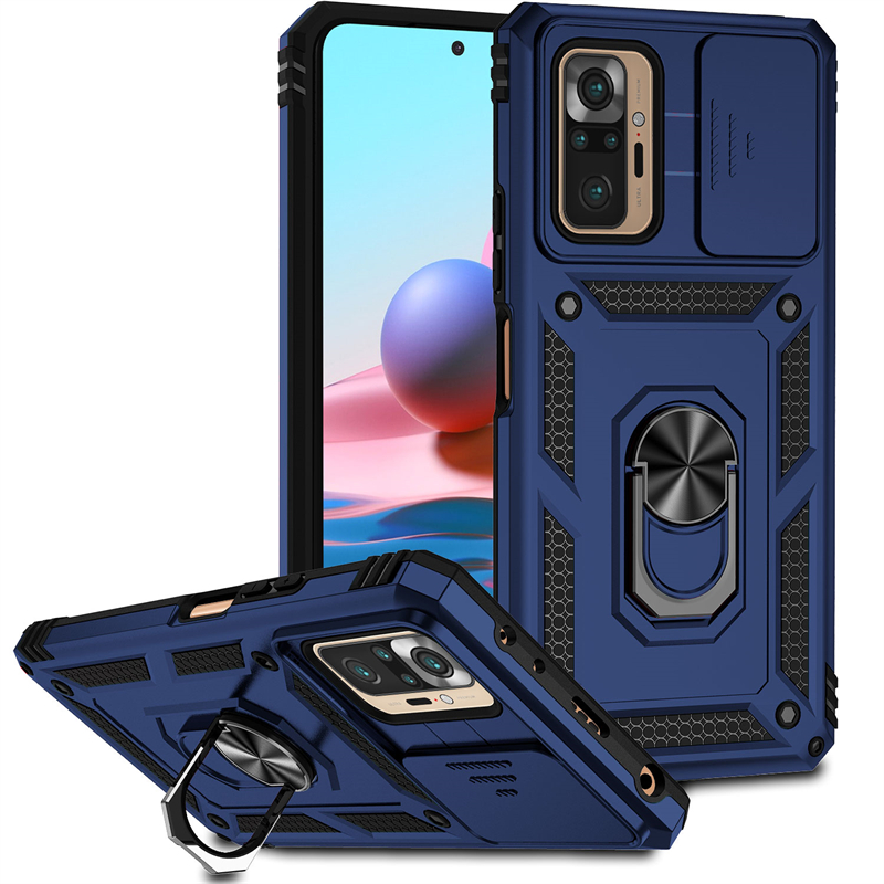 Voor Xiaomi Redmi Note 10 Pro Case Cover Redmi Note 10 Pro Capa Slide Camera Lens Schokbestendige Ring Houder Fundas Redmi Note 10 Pro: Blauw