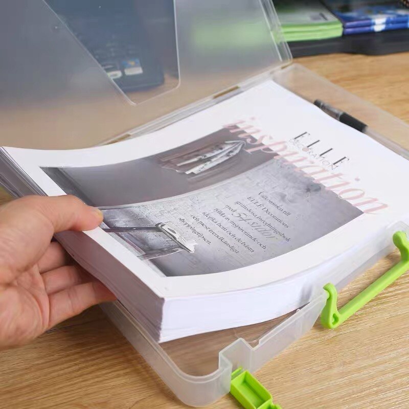 Multi-funktion gennemsigtig  a4 fil boks bærbar plastik stor kapacitet dokumentpapir opbevaring enkeltlags ringbind