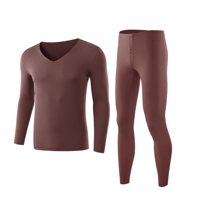 Heren verdikking plus lange onderbroek pak lage kraag warme ondergoedset thermisch ondergoed: Bordeauxrood / Xl