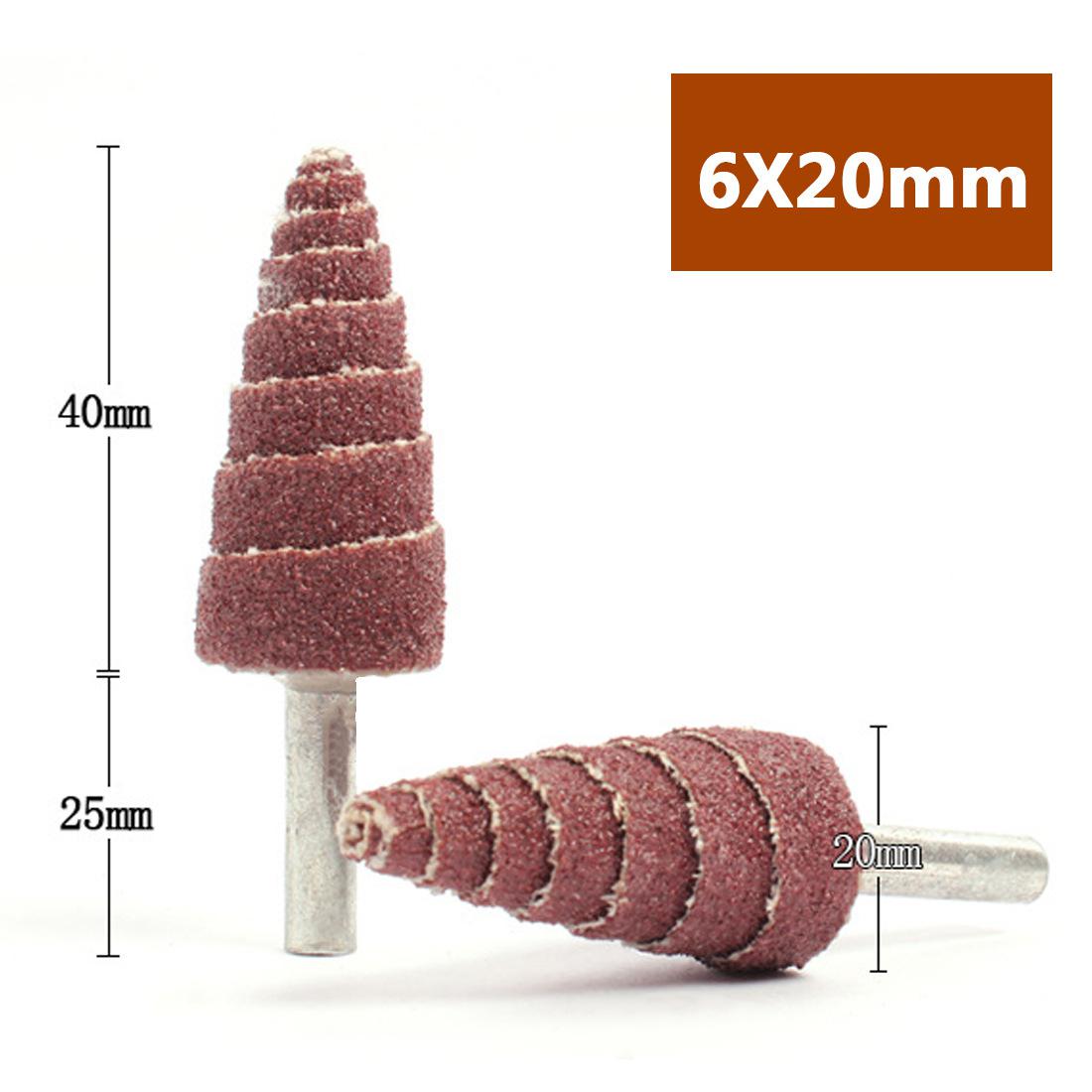 4 stk 80#  tilspidset kegle slibehoved sandpapir klaphjul polering slibeværktøj til bor dremel tilbehør 6mm skaft: 20mm