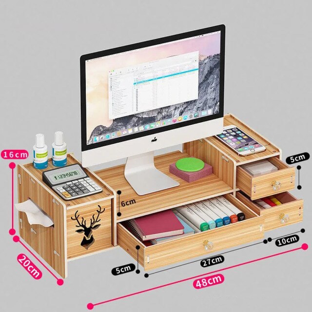 Desktop Computer Increased Rack Office Supplies With Drawer Storage Rack Box Notebook Adjustable Stand Computer Desk Organizer: E1