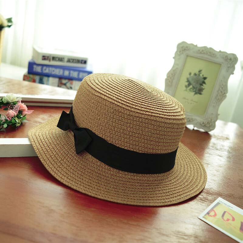 Summer Sun Hats Shopping Beach Caps Parenting UV Flat Cap Outdoor Sports Tourism Hat: Flat top brown