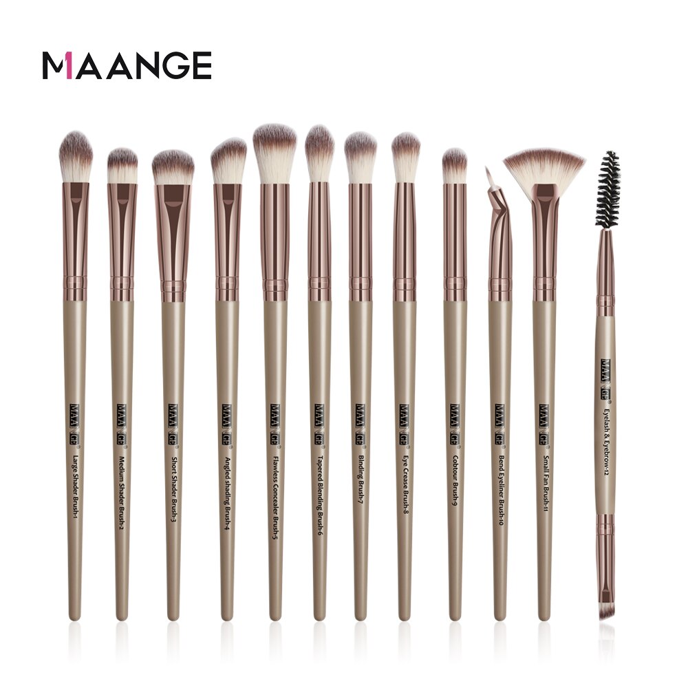 MAANGE – ensemble de pinceaux de maquillage Pro, 3/5/12 pièces, ombre à paupières, Eyeliner, brosse à sourcils, outils de mélange de beauté: 12pcs Brown