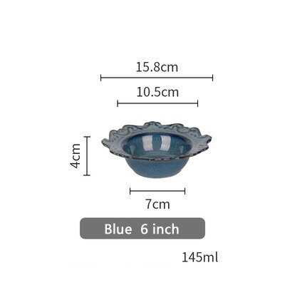 European retro ceramic plates tableware dinner plates ceramic embossed pattern porcelain dessert plate cake plate: Blue 6 inch bowl
