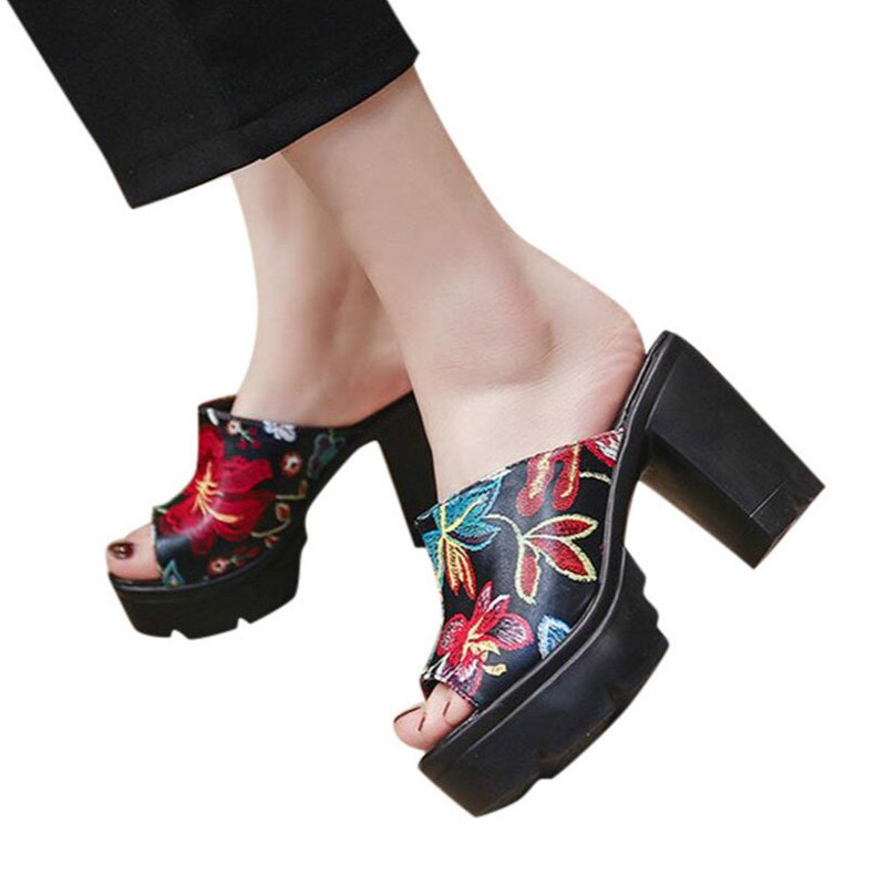 Wdhkun sko kvinder platform kile sandaler blomstret peep toe sko gummi strand sandaler sommer damer afslappet flatform sandalia
