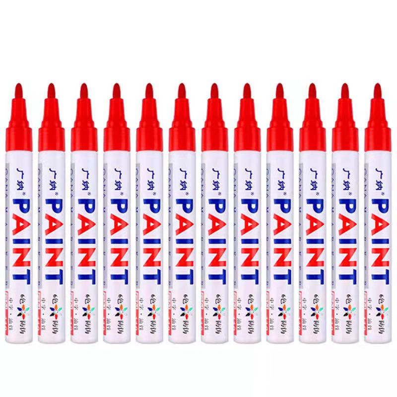 12 Colors Set Waterproof Car Tyre Tire Tread Rubber Metal Permanent Paint Marker Pen Graffti Oily Marker Pen Stationery Supplies: 12pcs red