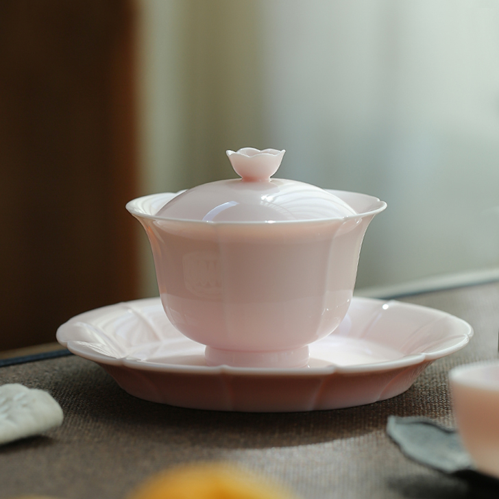 Cover Teacup Handmade Single Colored Glaze Petals Ceramic Tea Bowl Kung Fu Tea Set Gaiwan Tea Ceremony Bowl