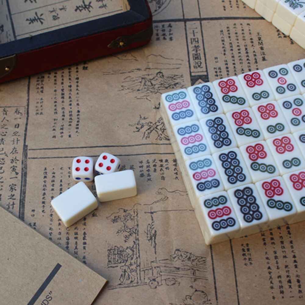 Mini Mah-Jong Set Portable Travel Mahjong Set with Box Fiber board Packaging Outdoor Camping Chinese Numbered Mahjong Set