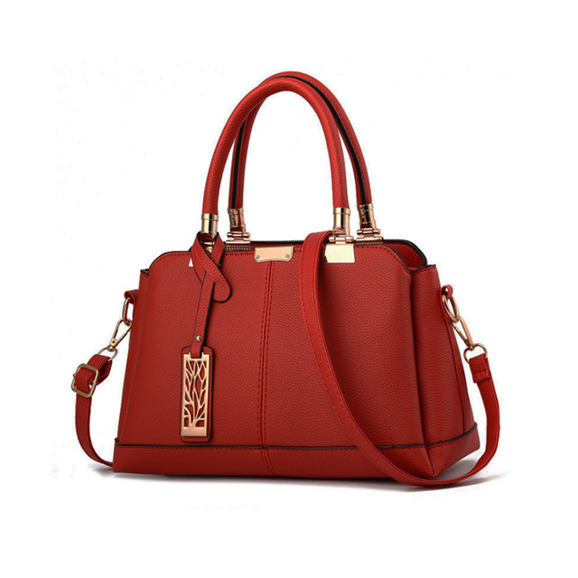 Yogodlns PU Leather Women bag Shoulder Bag Tree Branches Metal Decor Solid color feminina Handbag crossbody bag: winered