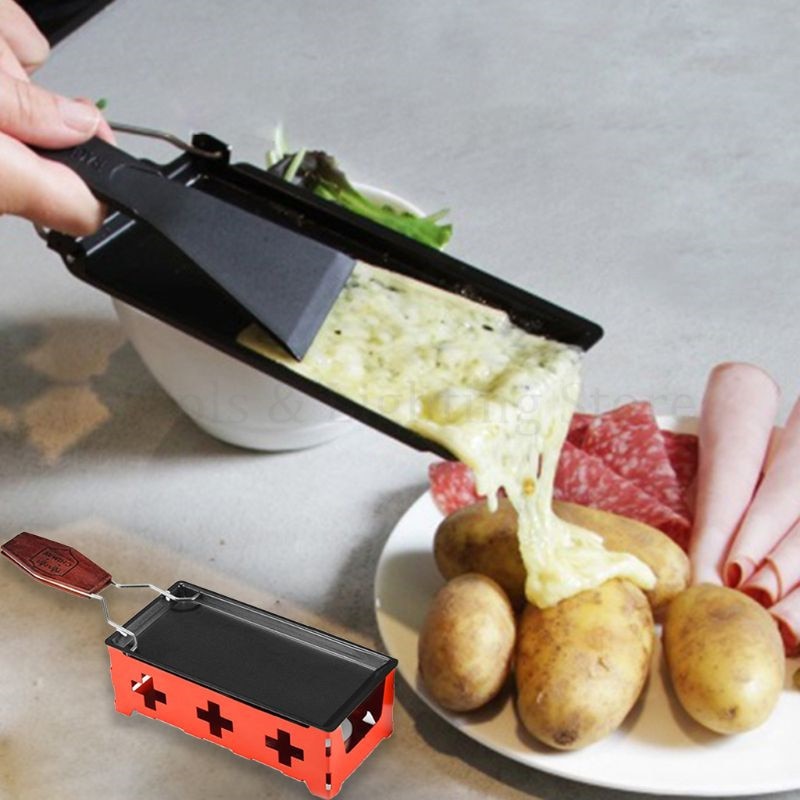 Non-stick Cheese Oven Mini BBQ Grill Melter Pan Tray with Foldable Wooden Handle Kitchen Baking Tool