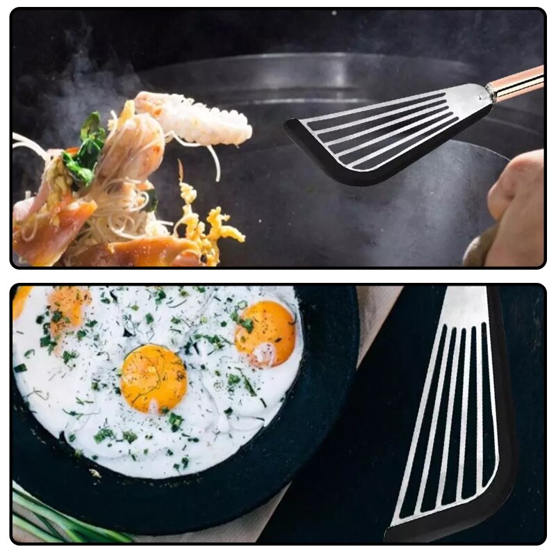 Non-stick Metal Fish Spatula Rose Gold Handle Silicone Edge Stainless Steel Slotted For Kitchen Cooking Fish Flip Fry Grill