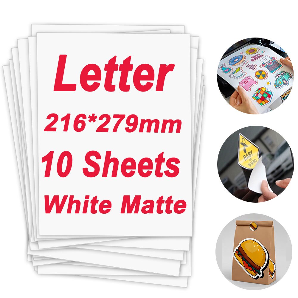 10 Vellen 216*279Mm Matte Printable Vinyl Sticker Papier Zelfklevende Waterdichte Print Papier Diy Label Gebruik voor Inkjet Printer: Matte