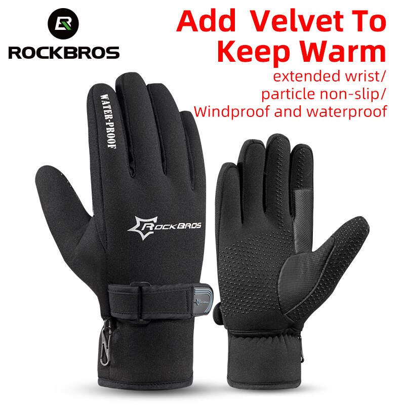 Rockbros Winter Winddicht Fietsen Handschoenen Fleece Warm Fiets Handschoen Ultra-Dikke Silicagel Anti-Slip Anti-shock Fiets Handschoenen