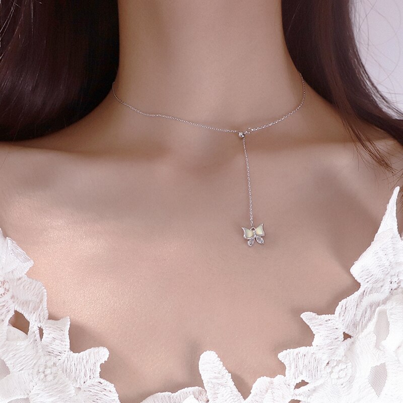 Anenjery delicate natuurlijke schelp vlinder ketting voor vrouwen kwast ketting hanger sleutelbeen ketting verstelbaar s -n655